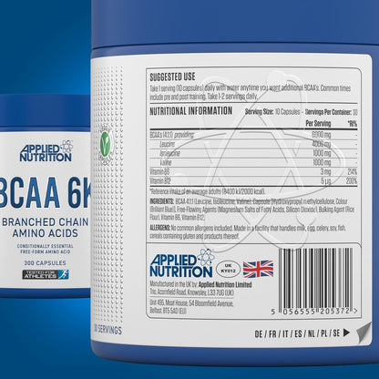 Applied Nutrition BCAA 6K - 300 Vegan Applied Nutrition BCAA 6K - 300 Veggie caps