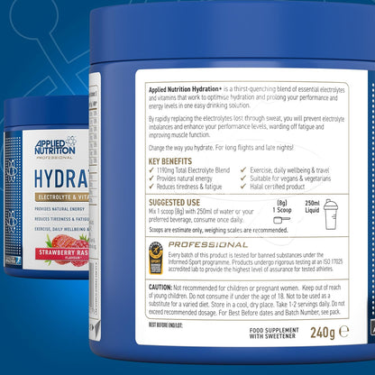 Applied Nutrition Hydration+ Powder 240g | Electrolytes, Vitamins & Coconut Water | 30 Servings | 4 Flavours