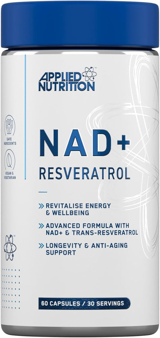 Applied Nutrition NAD+ Resveratrol 60 Capsules | 500mg NAD+ & 500mg Trans-Resveratrol | 30 Servings | Vegan
