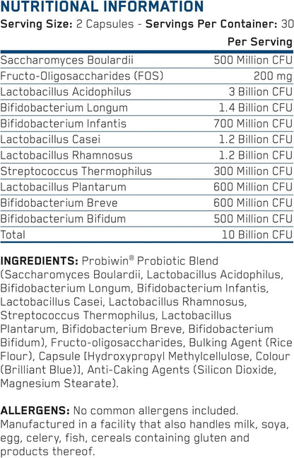 Applied Nutrition Probiotic 60 Capsules | 10 Billion CFU | 11 Strains | 30 Servings