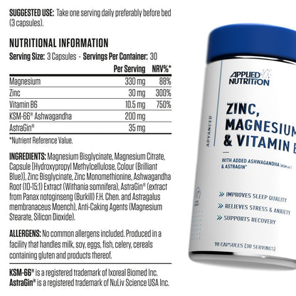 Applied Nutrition Zinc & Magnesium + Vitamin B6 & Ashwagandha