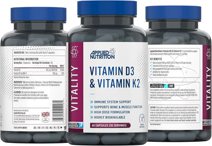 Applied Nutrition Vitamin D3 & K2 60 Capsules | 4,000 IU D3 | 30 Servings | Halal | Vegetarian