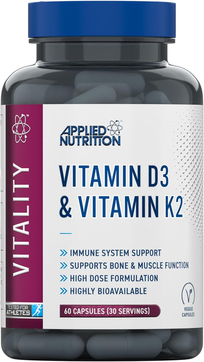 Applied Nutrition Vitamin D3 & K2 60 Capsules | 4,000 IU D3 | 30 Servings | Halal | Vegetarian