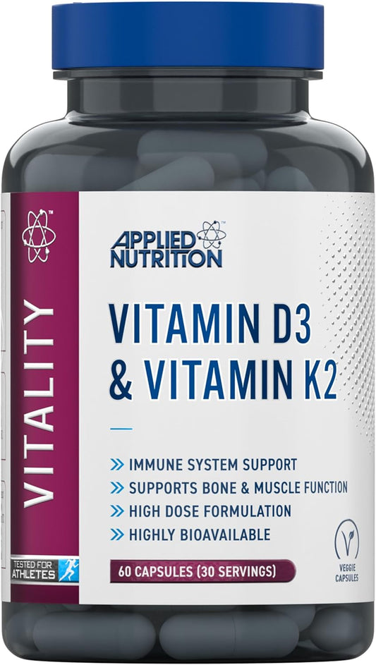 Applied Nutrition Vitamin D3 & K2 60 Capsules | 4,000 IU D3 | 30 Servings | Halal | Vegetarian