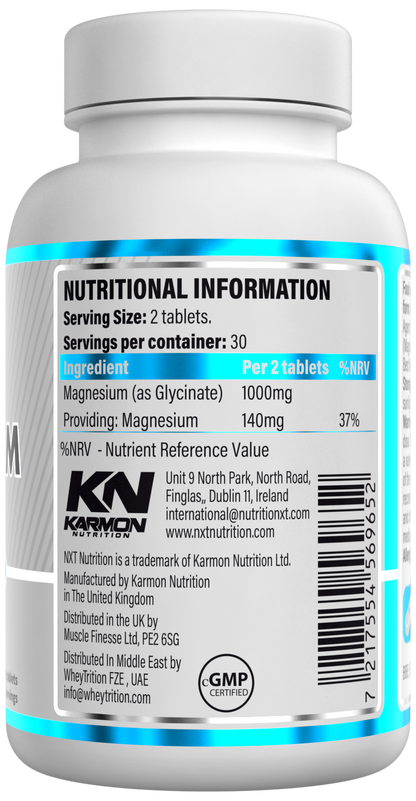 NXT Nutrition Magnesium Glycinate 1000mg | 60 Tablets | 30 Servings