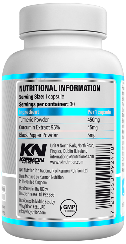 NXT Nutrition Turmeric Curcumin 30 Capsules | 450mg Turmeric | Black Pepper | Vegan