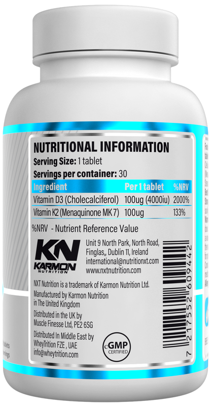 NXT Nutrition Vitamin D3 & K2 | 30 Tablets | 4000 IU | Vegan