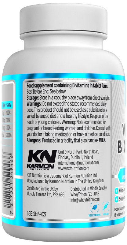 NXT Nutrition Vitamin B Complex 60 Tablets | Full B-Vitamin Spectrum + Vitamin C | 30 Servings