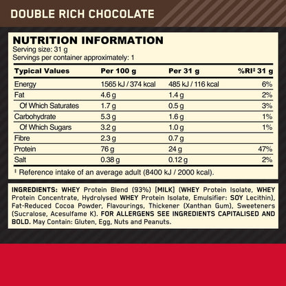Optimum Nutrition Gold Standard 100% Whey Protein 24 Sachets | Double Rich Chocolate