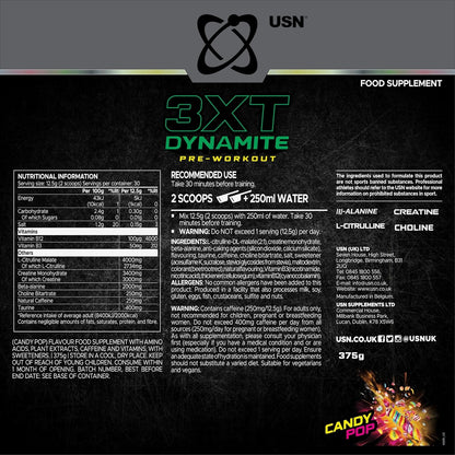 USN 3XT Dynamite Pre-Workout 375g Dated 31/05/2026| Creatine, Citrulline & Caffeine