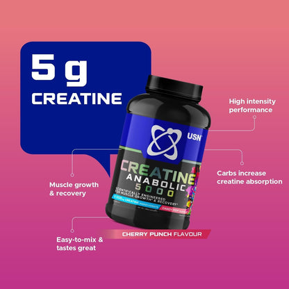 USN Creatine Anabolic 5000 | 900g | Creatine + BCAA + Carbs | 5 Flavours