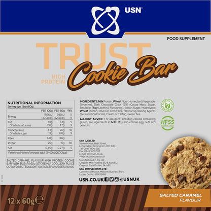 USN Trust Cookie Bar 12x60g | 15g Protein | 3 Flavours | High Protein Snack