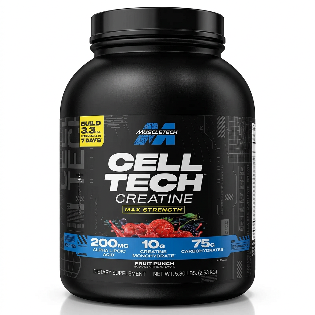 MuscleTech Cell-Tech Creatine 2.63kg Fruit Punch tub, 3D studio render