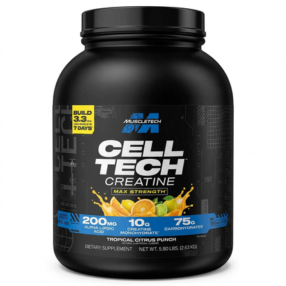 MuscleTech Cell-Tech Creatine 2.63kg Tropical Citrus Punch tub, 3D studio render