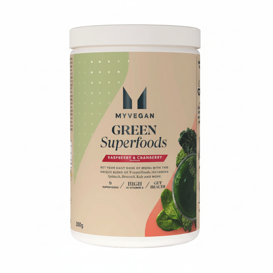 MyVegan GREEN Superfoods 350g Raspberry & Cranberry on white background