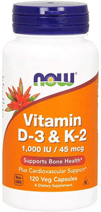 Now Foods Vitamin D-3 1000iu & K-2 120 Veg Capsules Bone Health with K-2 absorption - Premium Health Supplement from Health Supplements UK - Just $14.98! Shop now at Ultimate Fitness 4u