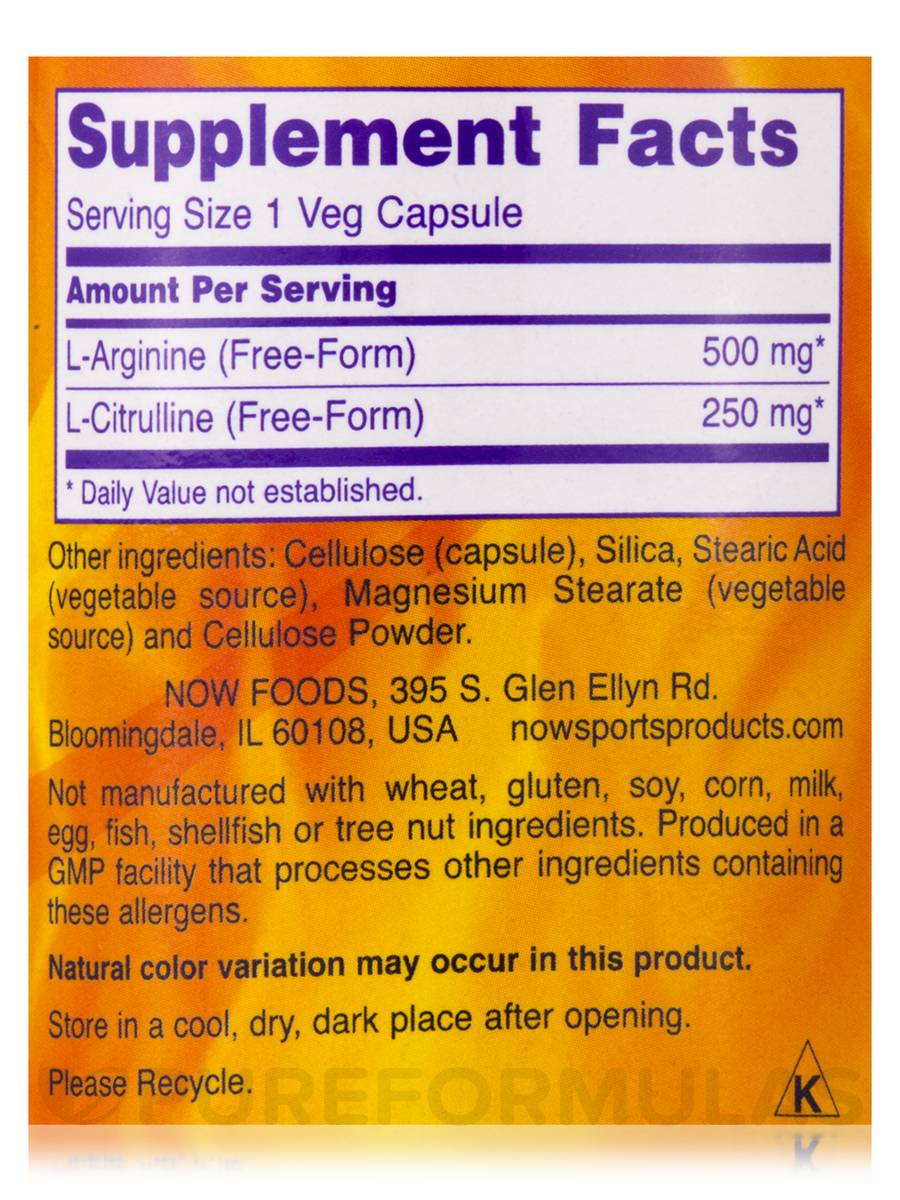 NOW Foods Arginine & Citrulline 120 Vcaps - Premium Pre Workout from Health Supplements UK - Just $19.99! Shop now at Ultimate Fitness 4u