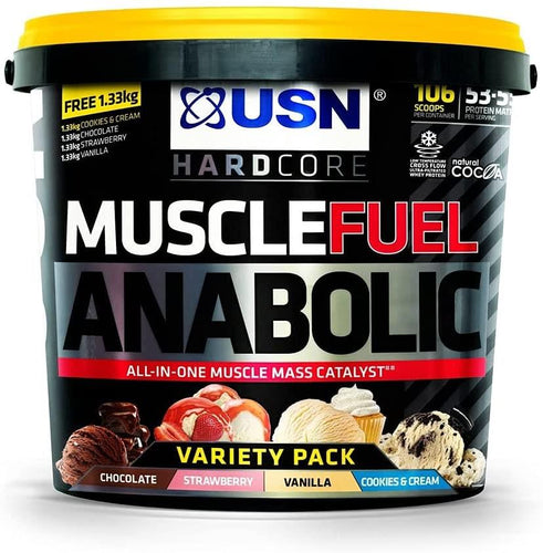 USN Muscle Fuel Anabolic 4kg Variety Pack 2 - Choc, Strawb, Peanut & Caramel, Banana - Premium weight gainer from Health Supplements UK - Just $59.99! Shop now at Ultimate Fitness 4u