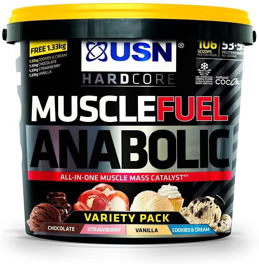 USN Muscle Fuel Anabolic 4kg Variety Pack 2 - Choc, Strawb, Peanut & Caramel, Banana - Premium weight gainer from Health Supplements UK - Just $59.99! Shop now at Ultimate Fitness 4u
