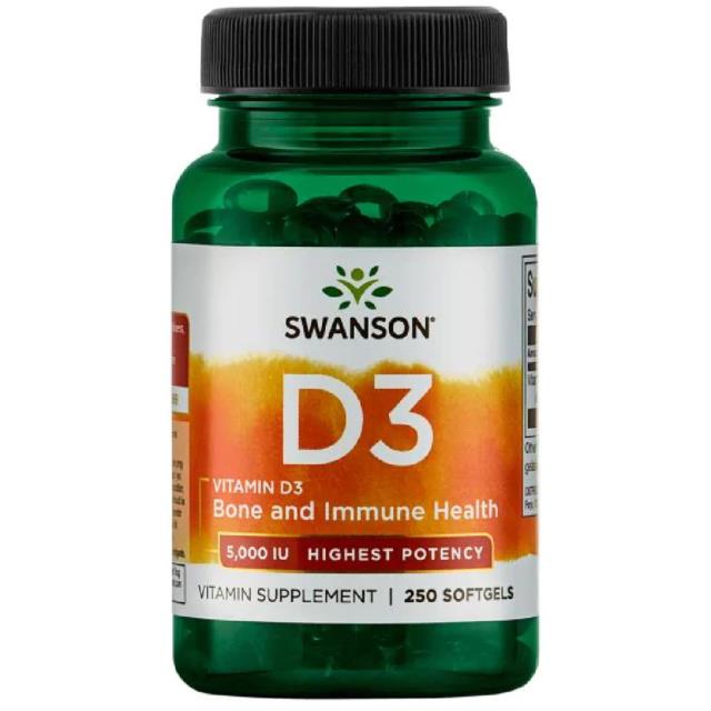Swanson Vitamin D-3, 5000 IU - 250 softgels - Premium vitamins from Health Supplements UK - Just $14.99! Shop now at Ultimate Fitness 4u